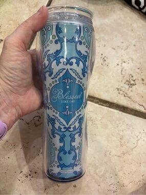 Blessed Blue Decorative Travel Tumbler -